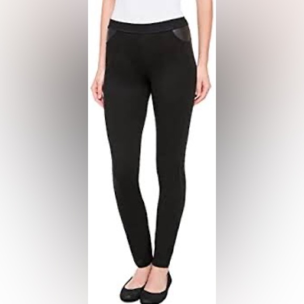 DKNY Faux Leather Pocket Black Jegging Legging - Size Medium